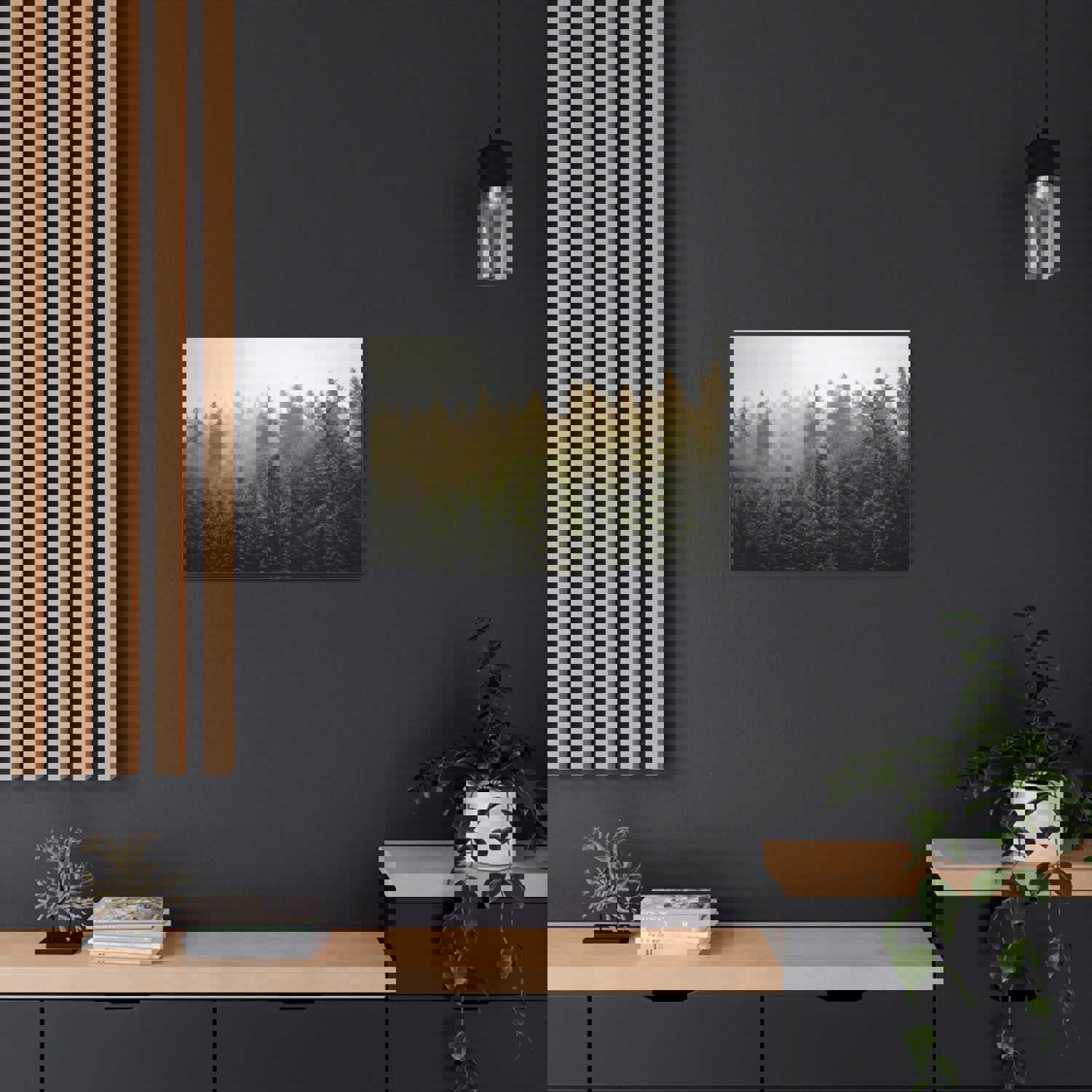 Misty Pine Tree Forest Nature Wilderness Photography Canvas Wall Art for Home Decor