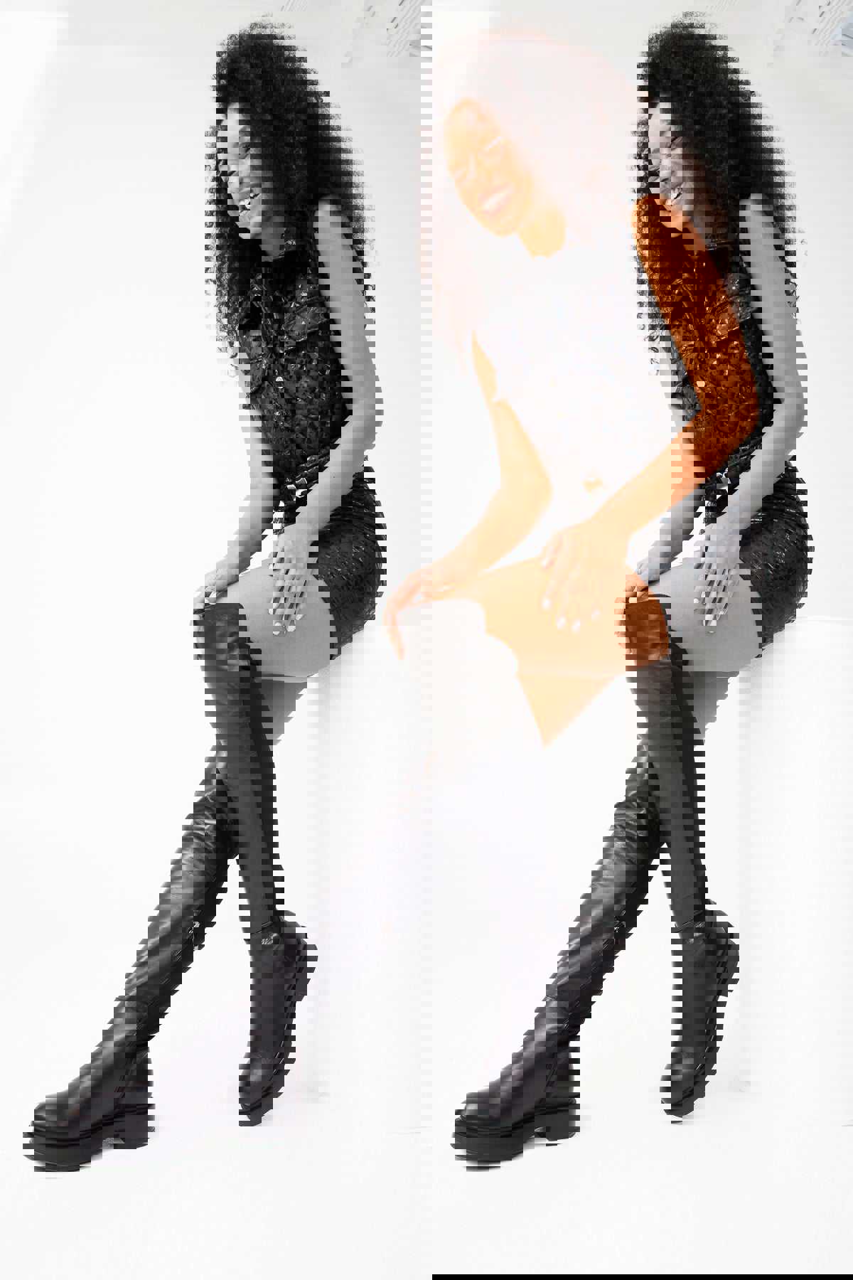 Harmony Belle Black Leather Knee High Women Boot