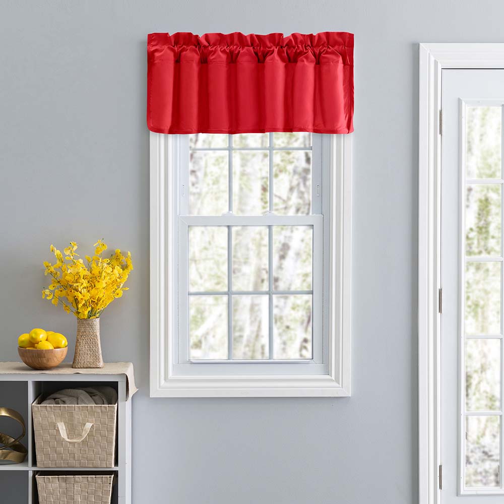 Ellis Stacey 3 Rod Pocket High Quality Fabric Solid Color Window Lined Swag Set Filler Valance 42x13 Red