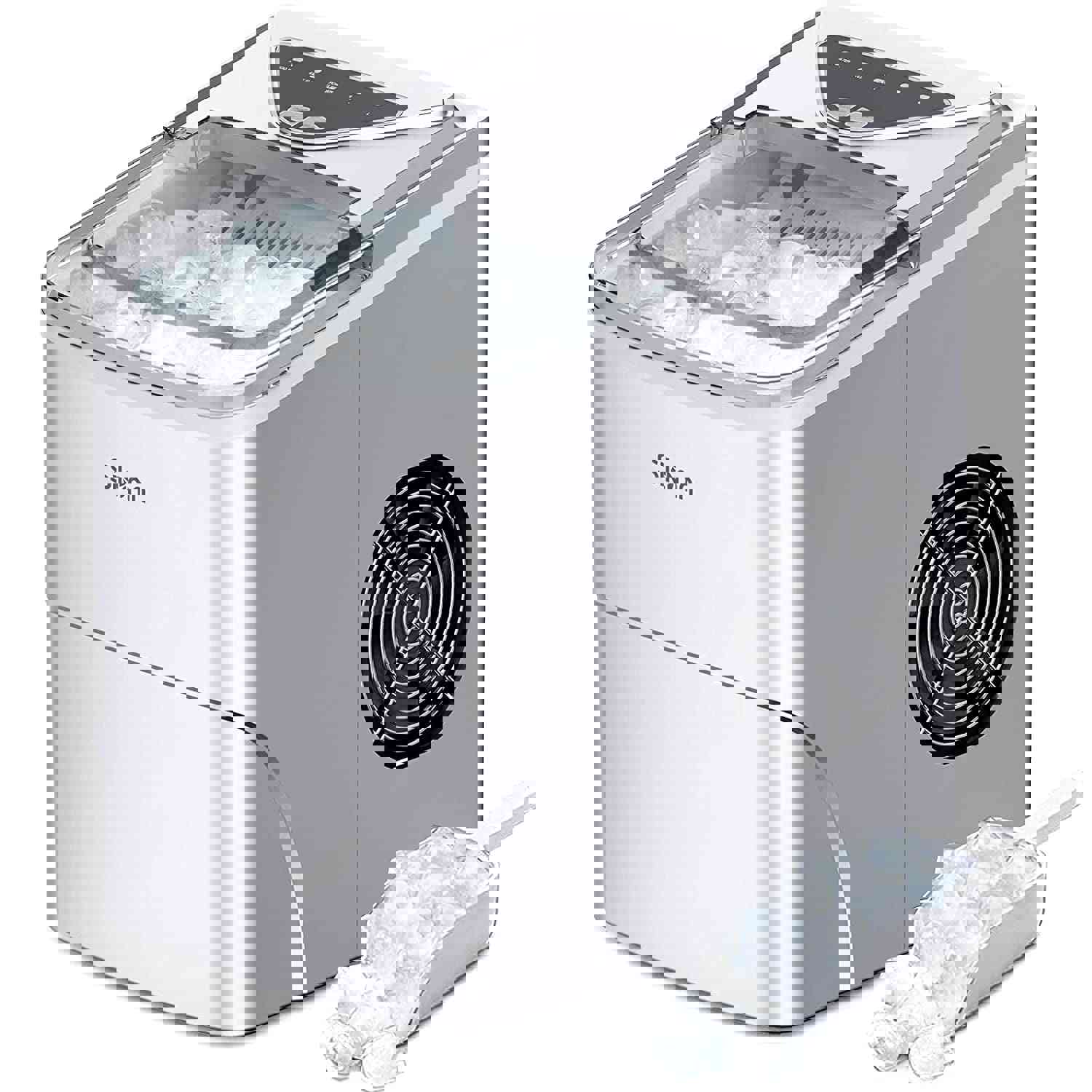 Countertop Ice Maker with Self-Cleaning, 9 Cubes in 6 Mins, 26Lbs/24Hrs, 2 Ice Sizes for Home Kitchen Office Bar Party, Silver