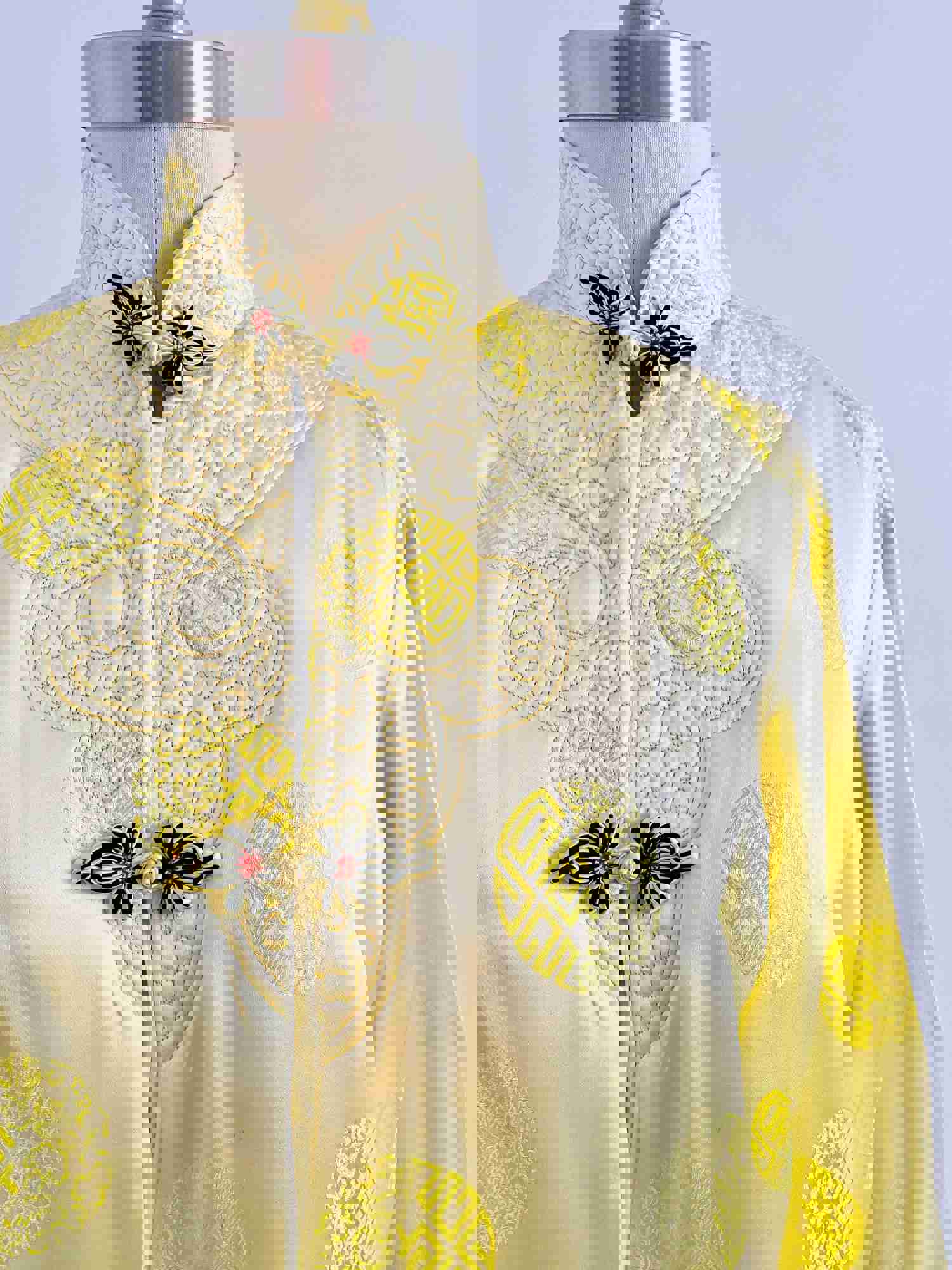 Vintage Chinese Embroidered Jacket with Pockets - Lemon Sorbet Color