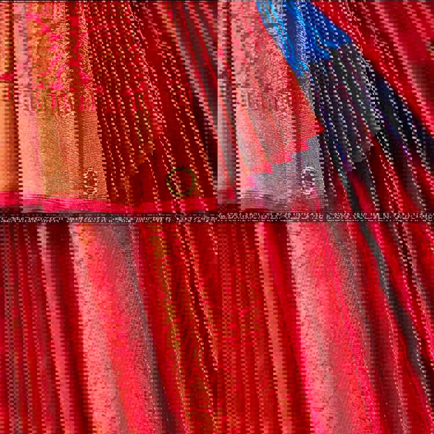 BLUE RED 36 Inch Pant Length Bharatanatyam Copper Zari Dance Costume | Art Silk Dharmavaram Kanchi | Classical Dance Jewelry