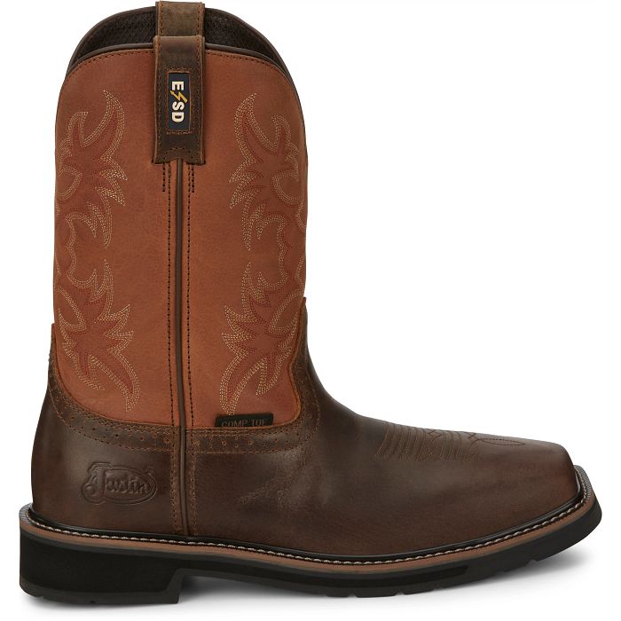 Justin Mens Actuator Western Work Boot with Composite Toe