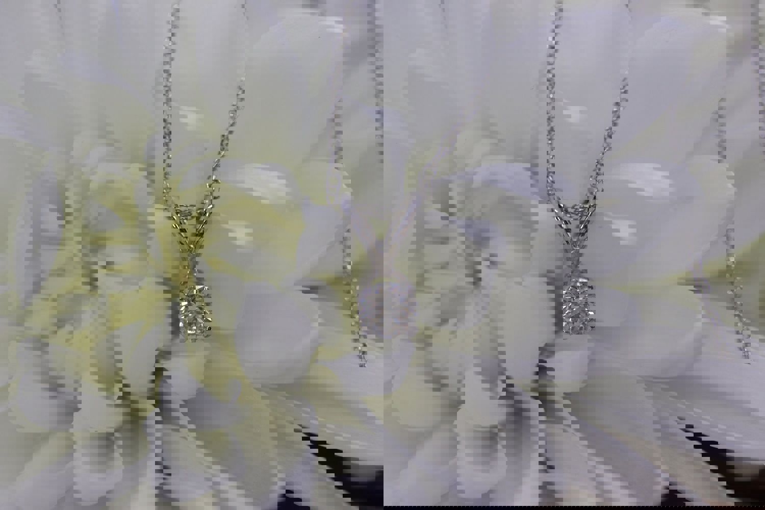 14k Diamond Solitaire Pendant with Wheat Chain Necklace