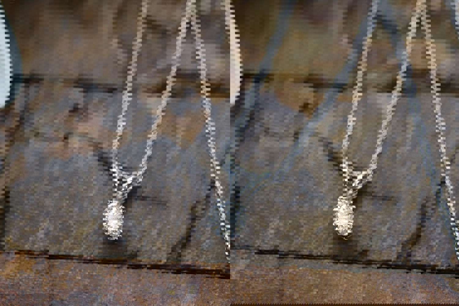 14k Diamond Solitaire Pendant with Wheat Chain Necklace