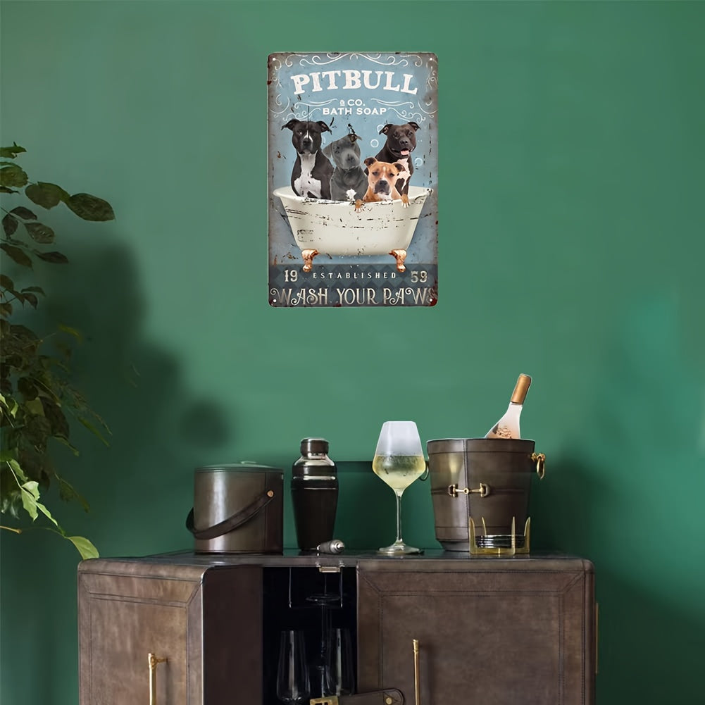 1pc Pitbull Metal Sign - Vintage Beagle Dog Bathroom Decor, Retro Aluminum Tin Sign for Kitchen, Home, Office, Bar, Cafe (8X12 Inch)