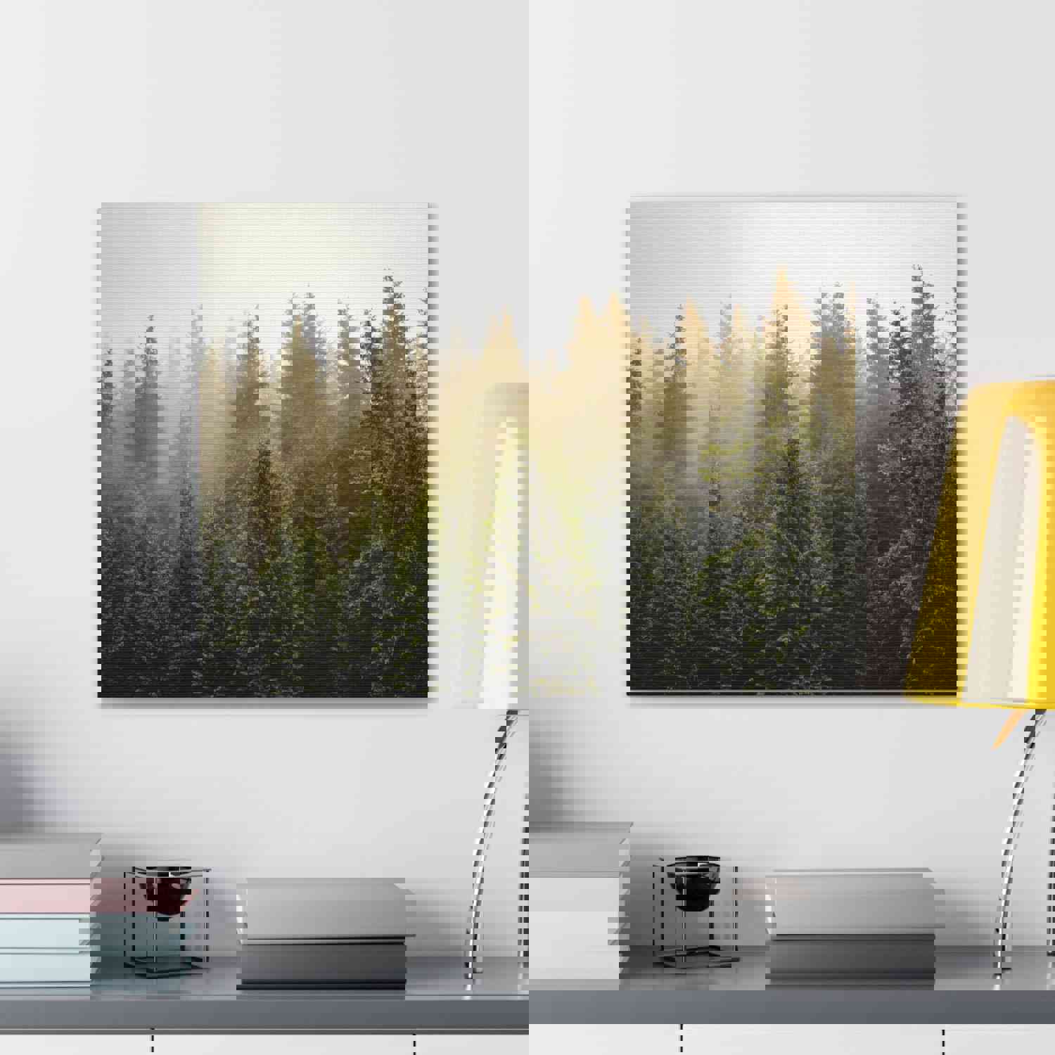 Misty Pine Tree Forest Nature Wilderness Photography Canvas Wall Art for Home Decor