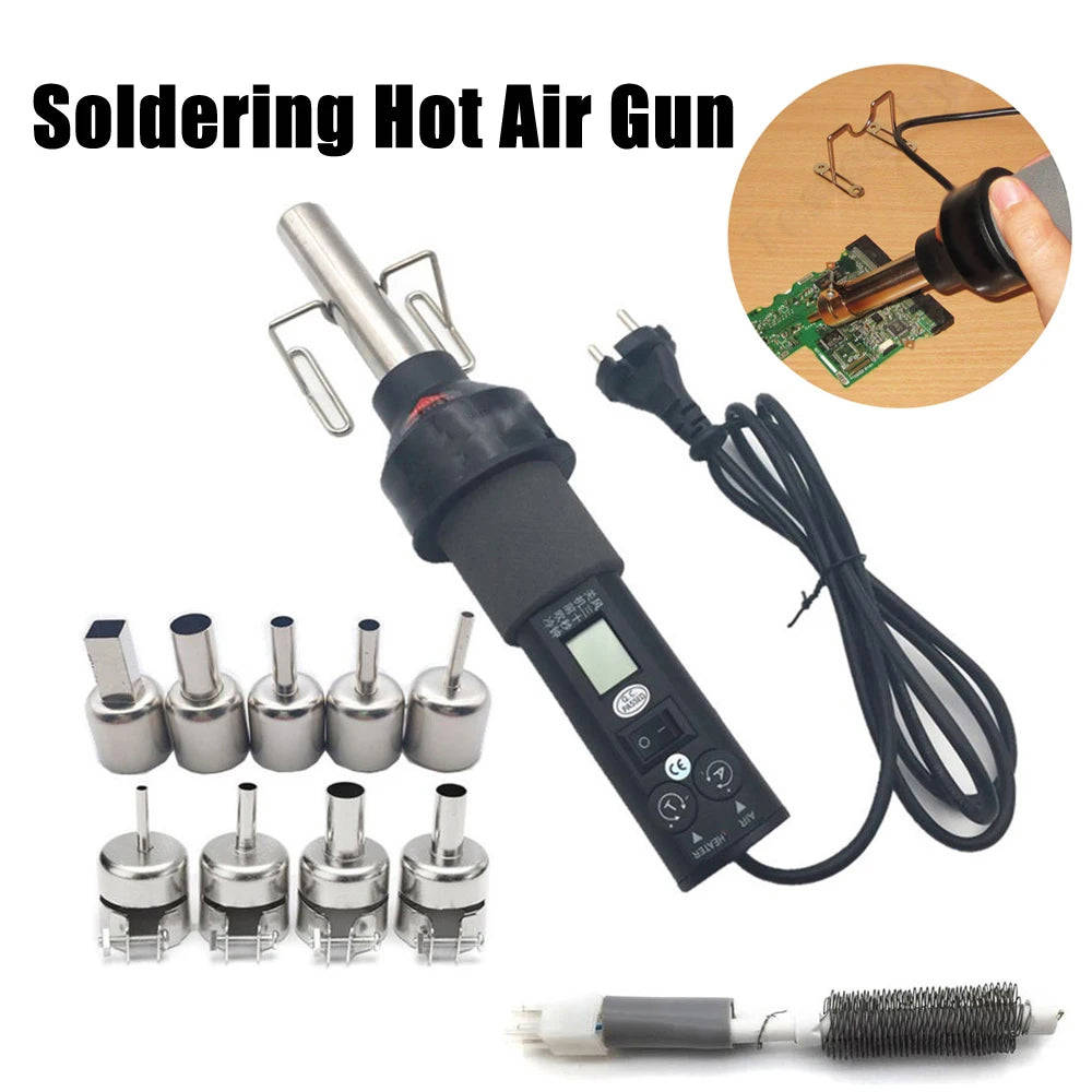 450W Soldering Hot Air Gun with 9pcs Wind Nozzle - Electronic Heat Tool for SMD SOIC CHIP BGA