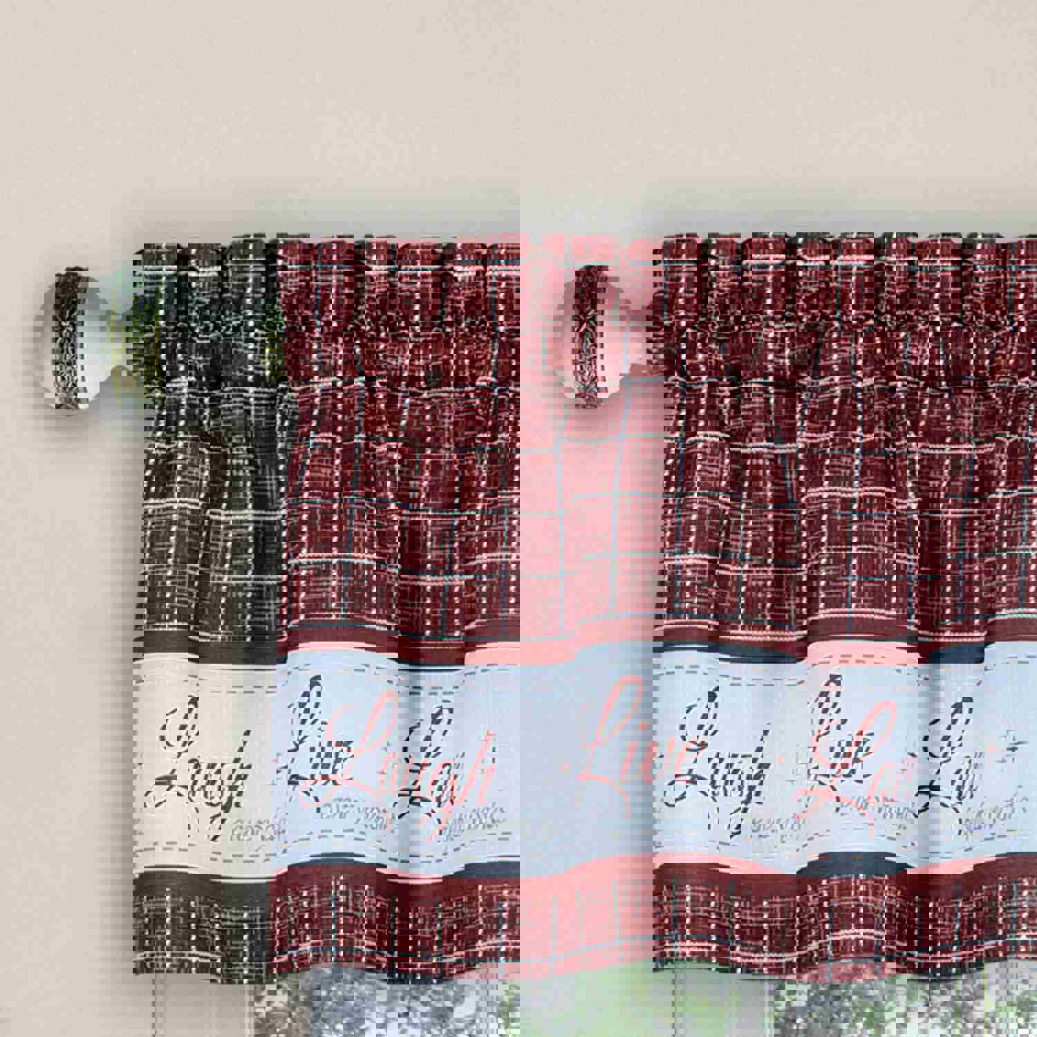 Live Laugh Love 3-Piece Kitchen Curtain Set - Burgundy