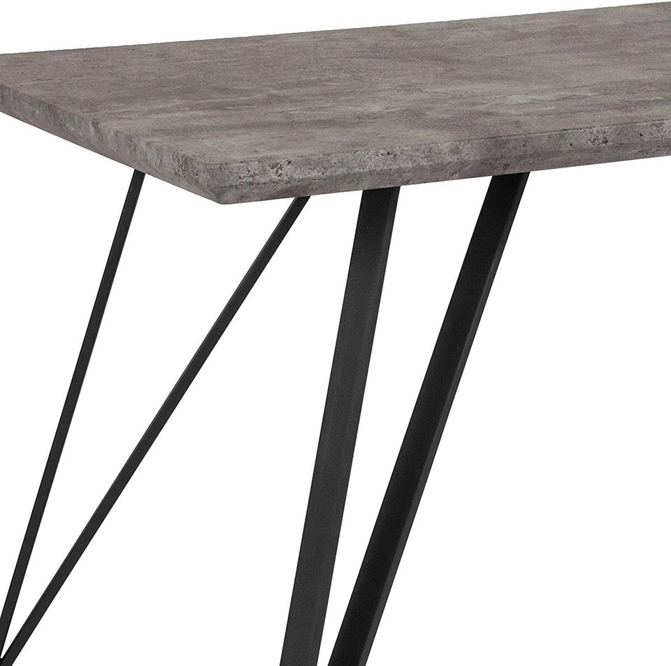 63 Inch Rectangular Dining Table with Faux Concrete Finish in Grey & Black