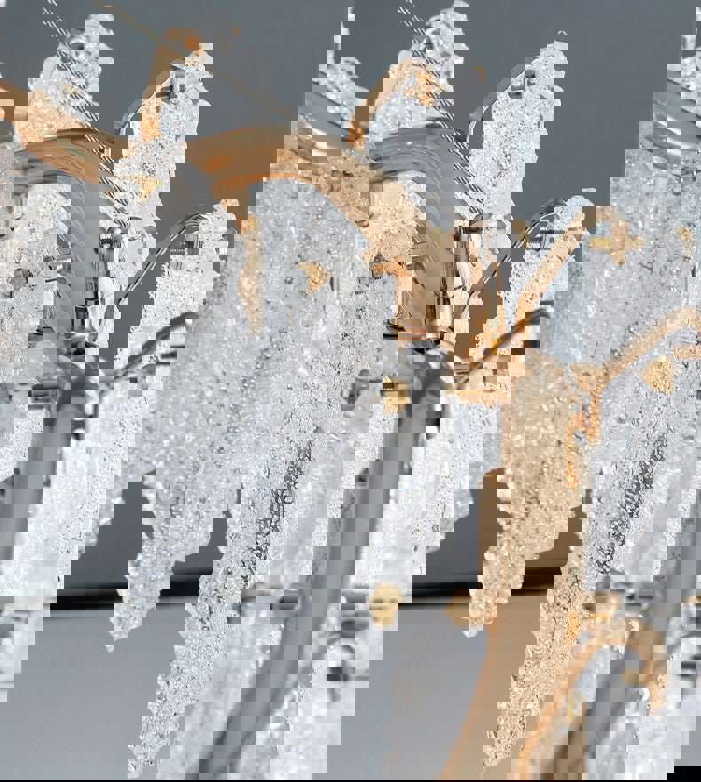 MIRODEMI® Rectangle Gold Frosted Glass Leaf Chandelier for Living Room, Bedroom, Kitchen