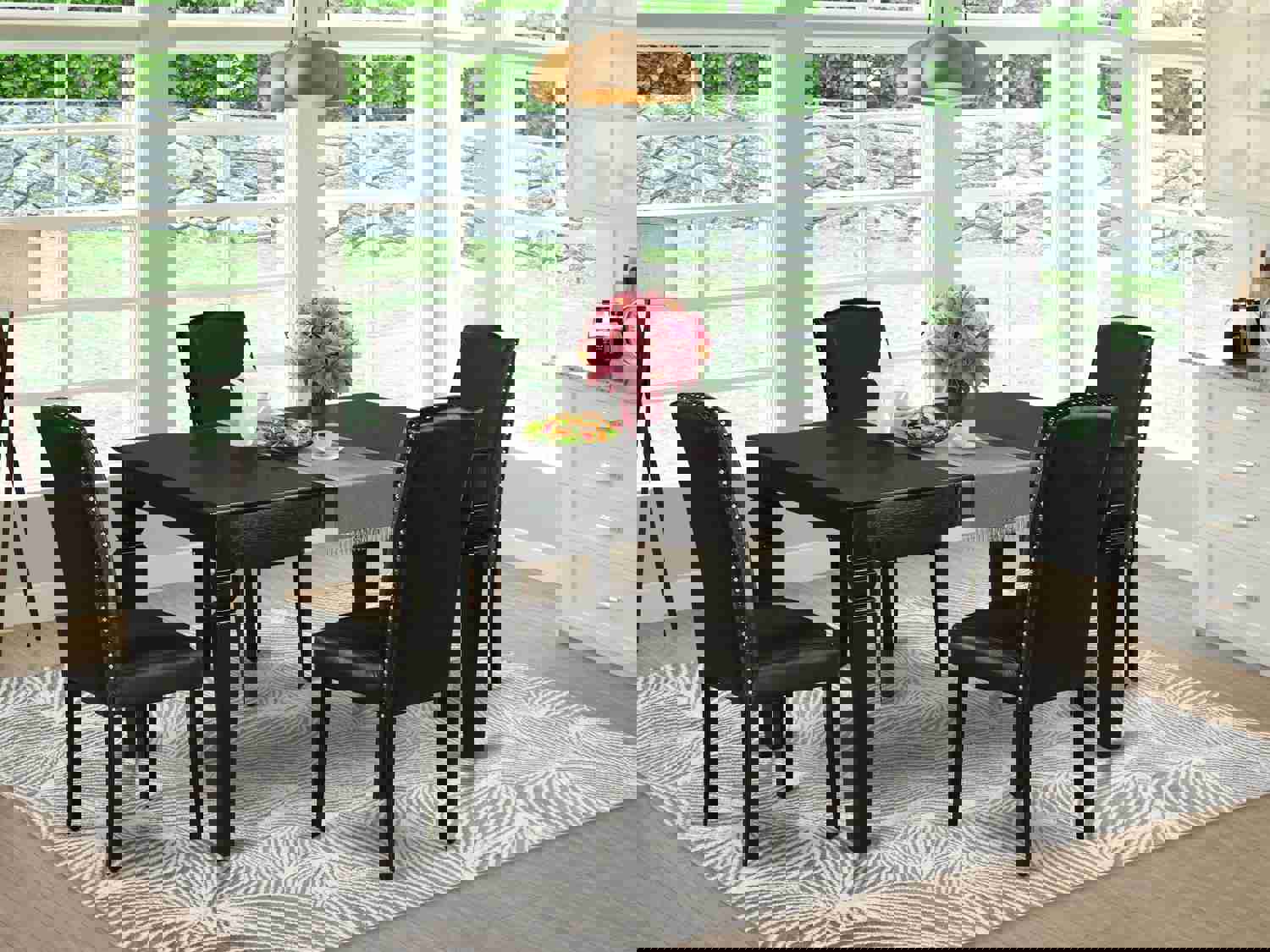 East West Furniture WEEN5-BLK-69 5 Piece Modern Dining Table Set with Black Faux Leather Chairs