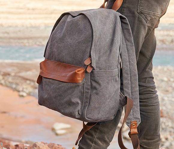 Cool Canvas Gray Mens Backpack - Durable Travel & School Bag