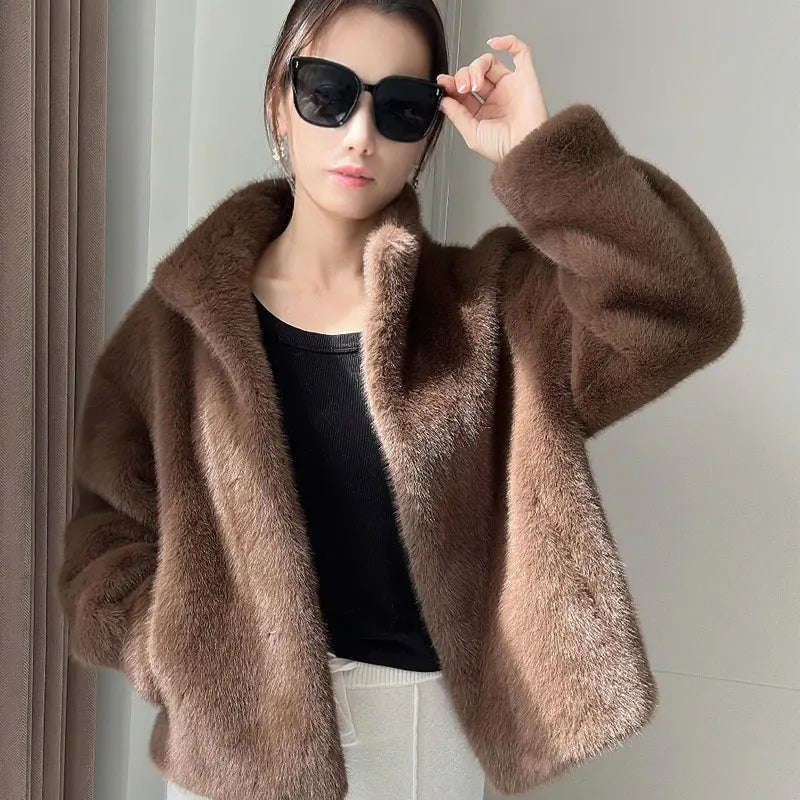 Nukty Golden Mink Cashmere Fur Women's Winter Coat - Korean Style Short Jacket