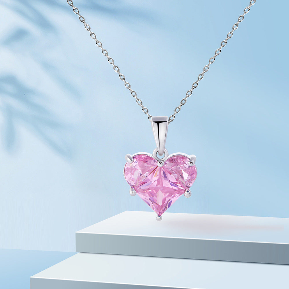 New Stylish Pink Love Pendant Light Luxury Heart-set Diamond Necklace