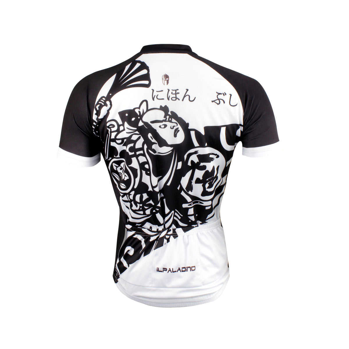 Ilpaladino Traditional Japanese Samurai Cycling Sport Jersey - Breathable Black & White Quick Dry Short-Sleeve Biking Shirt for Men