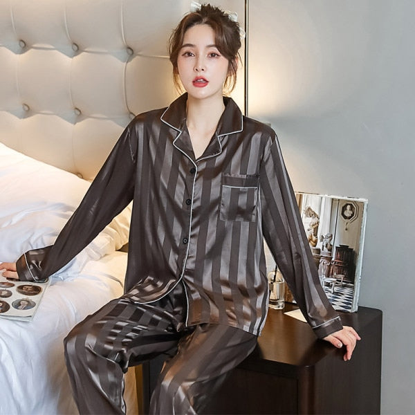 Luxury Satin Silk Pajama Set for Couples - Long Sleeve Sleepwear