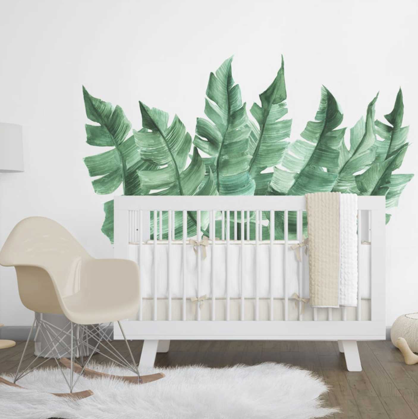 Sage Green Leaves Fabric Nursery Wall Art Decals