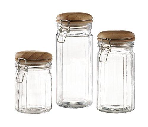 Set of 3 Glass Canister Jars with Airtight Lids for Kitchen Storage