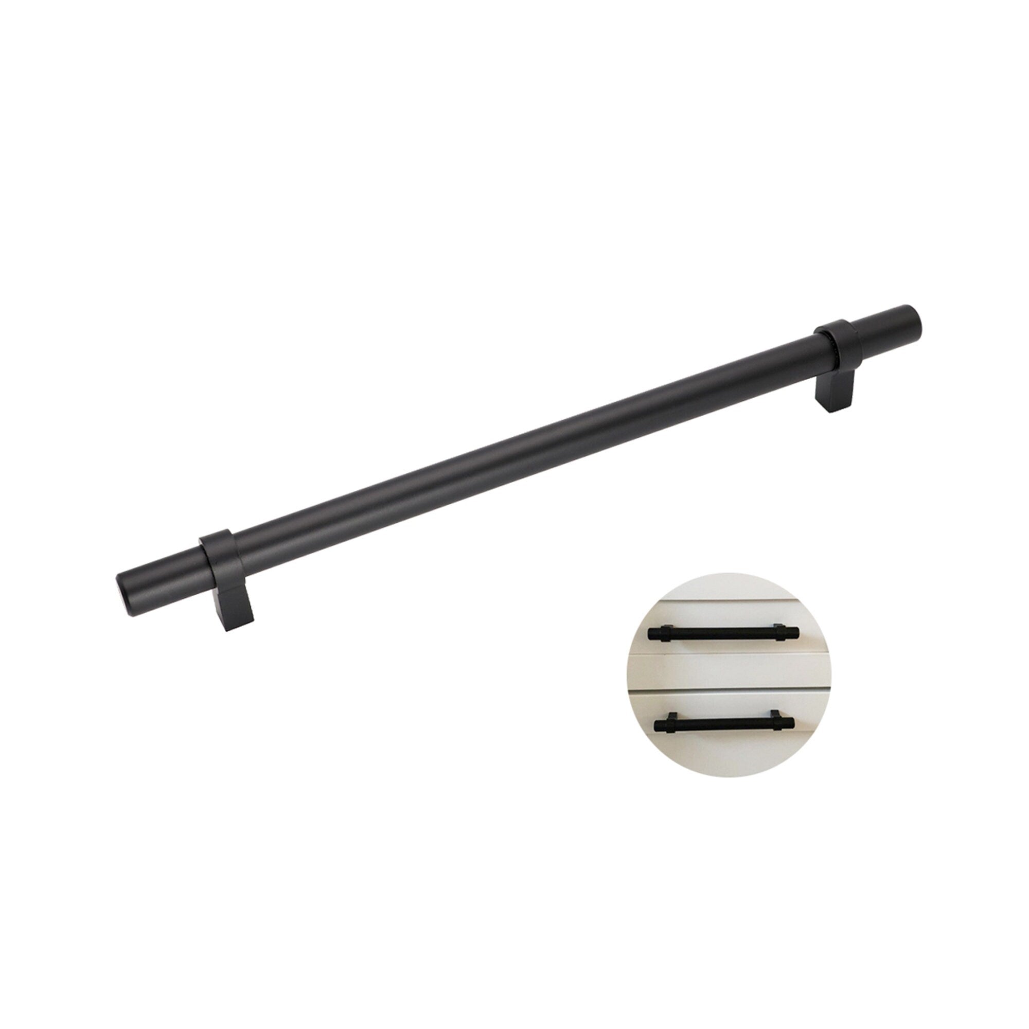 Flat Black Stainless Steel Kitchen Cupboard Handles - 8.8 (224mm) Hole Centers