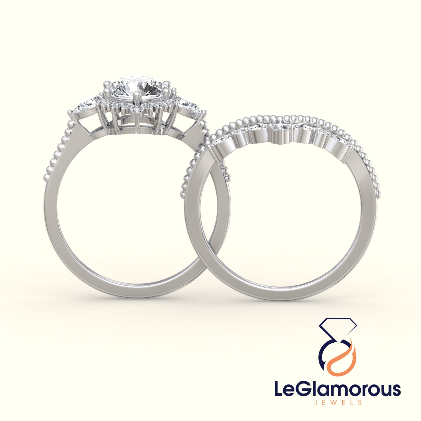 Round Halo Lab Grown Bridal Sets Engagement Ring For Wedding Gift
