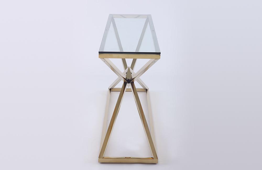 Marley Rectangular Sofa Table - Modern Gold Mirror Finish with Tempered Glass Top