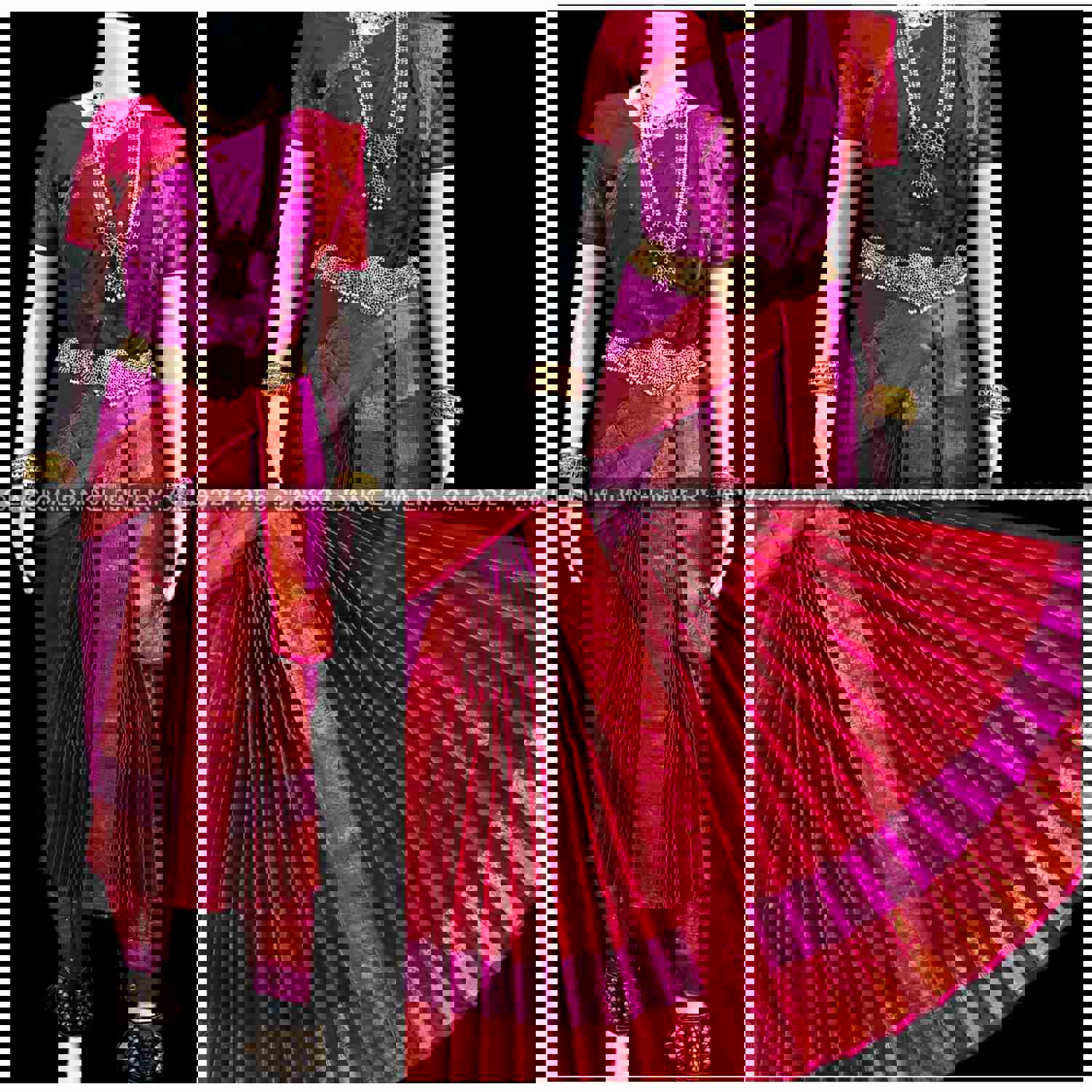 PURPLE PINK 36 inch Kuchipudi Dance Costume | Art Silk Dharmavaram Kanchi | Classical Dance Jewelry