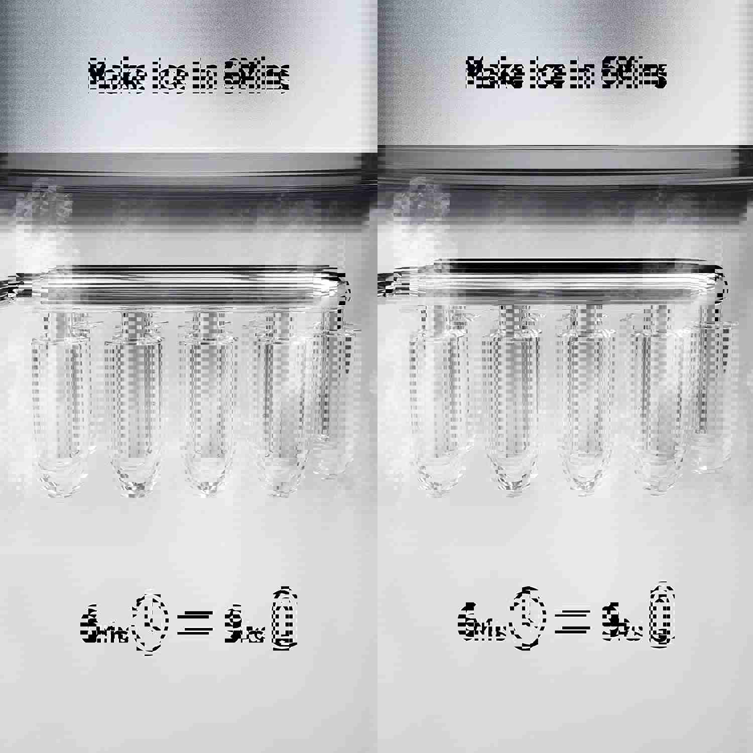 Countertop Ice Maker with Self-Cleaning, 9 Cubes in 6 Mins, 26Lbs/24Hrs, 2 Ice Sizes for Home Kitchen Office Bar Party, Silver