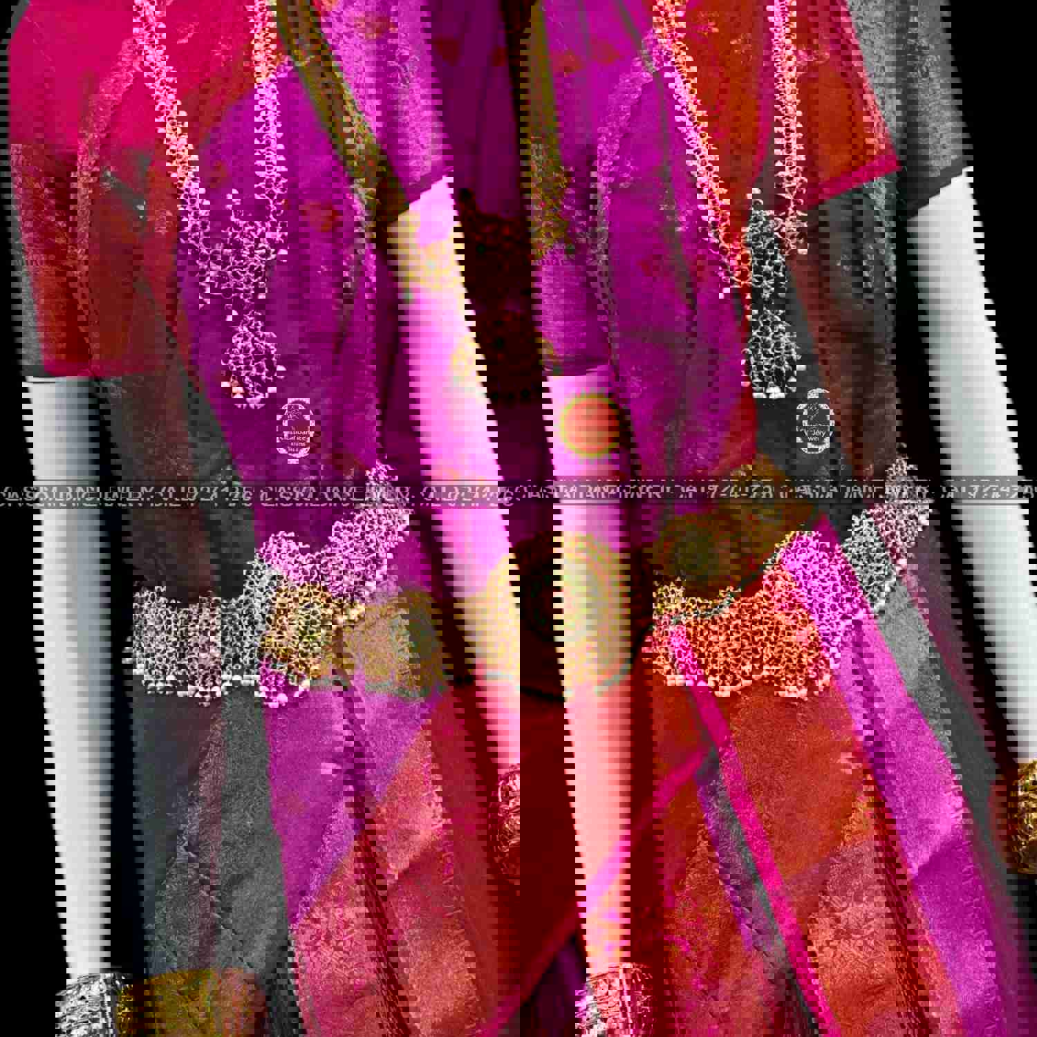 PURPLE PINK 36 inch Kuchipudi Dance Costume | Art Silk Dharmavaram Kanchi | Classical Dance Jewelry