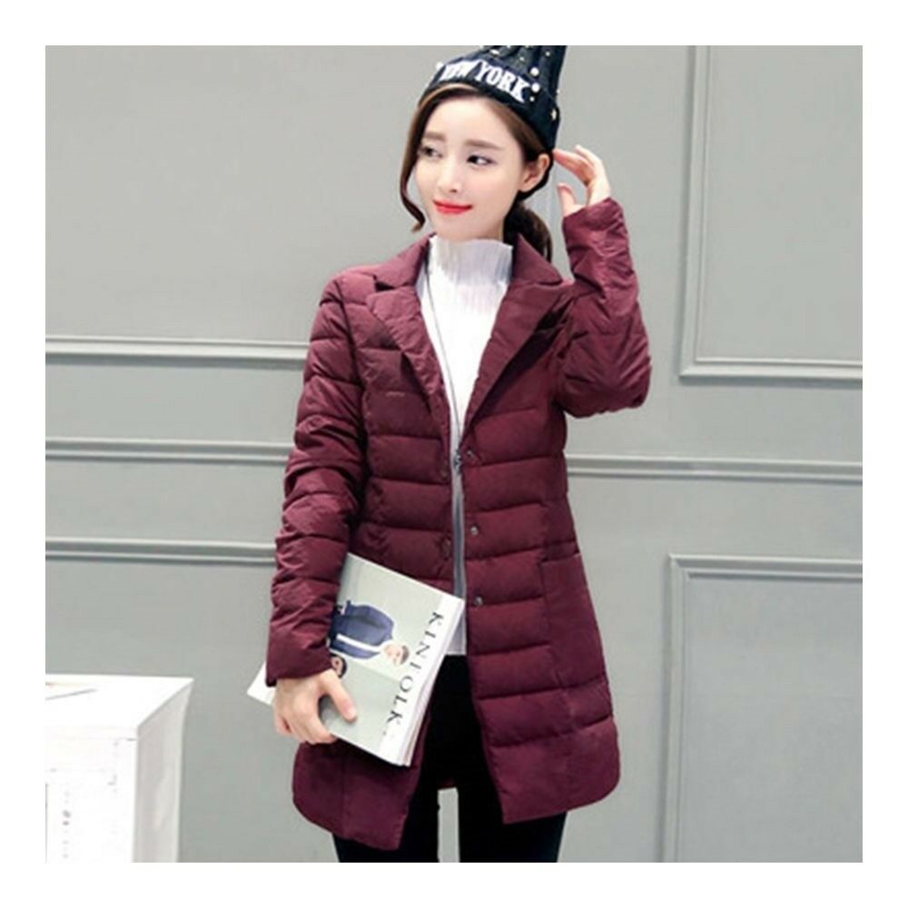 Winter Women Slim Light Thin Down Coat Middle Long Wine Red