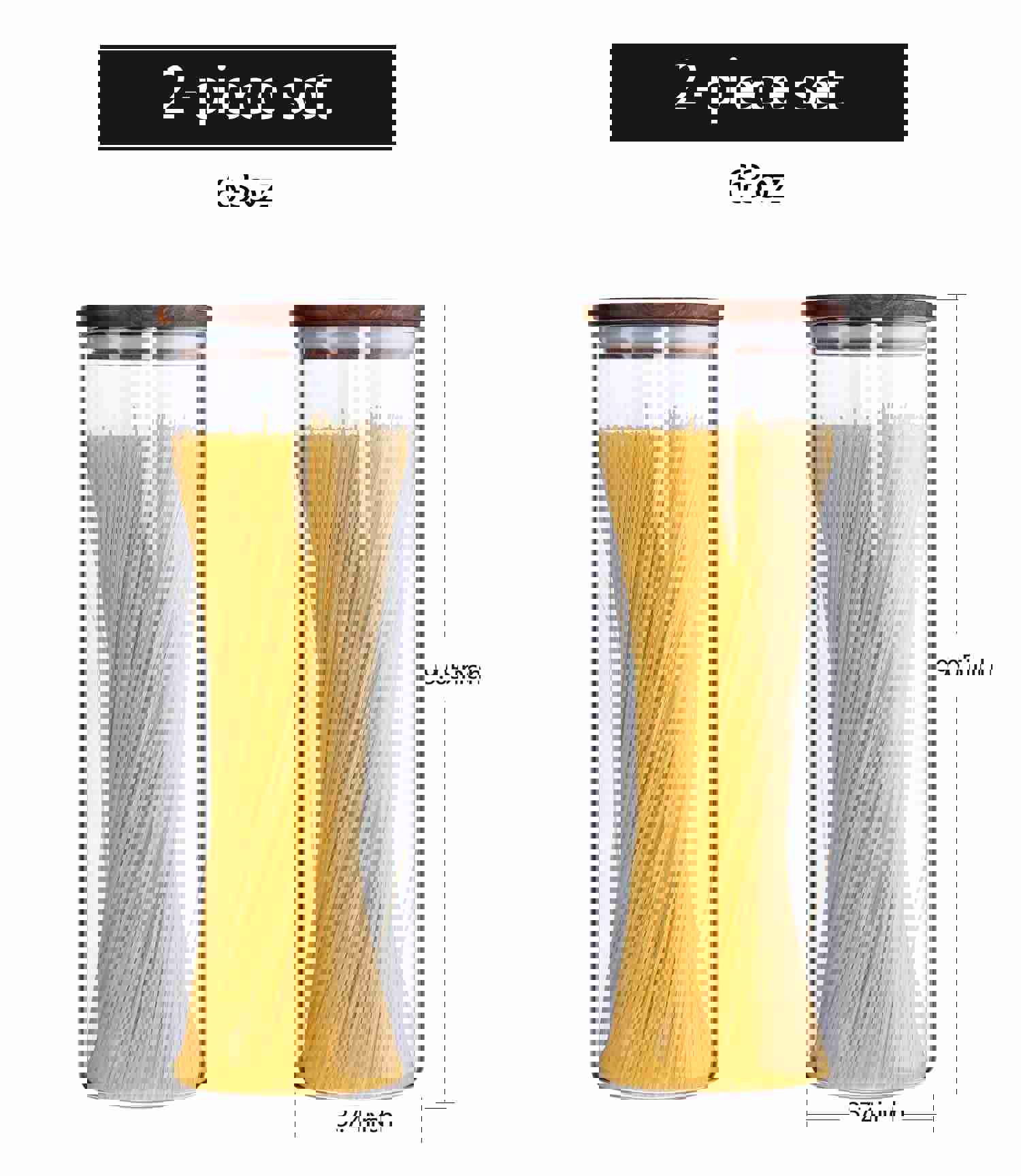 KKC Tall Borosilicate Glass Food Storage Jars for Spaghetti, 63 Floz, 2 Piece Set