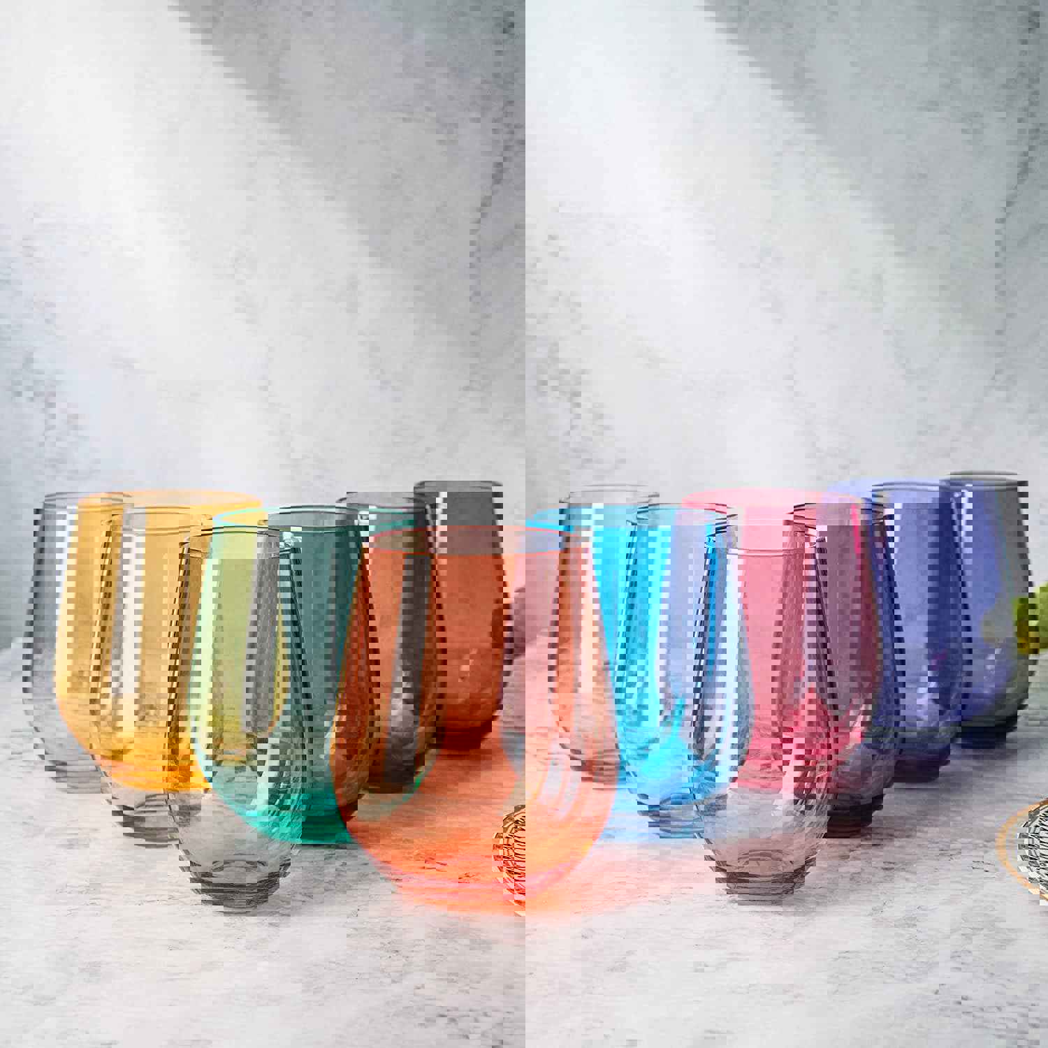 6 Unbreakable Colored Stemless Wine Glasses Acrylic Italian