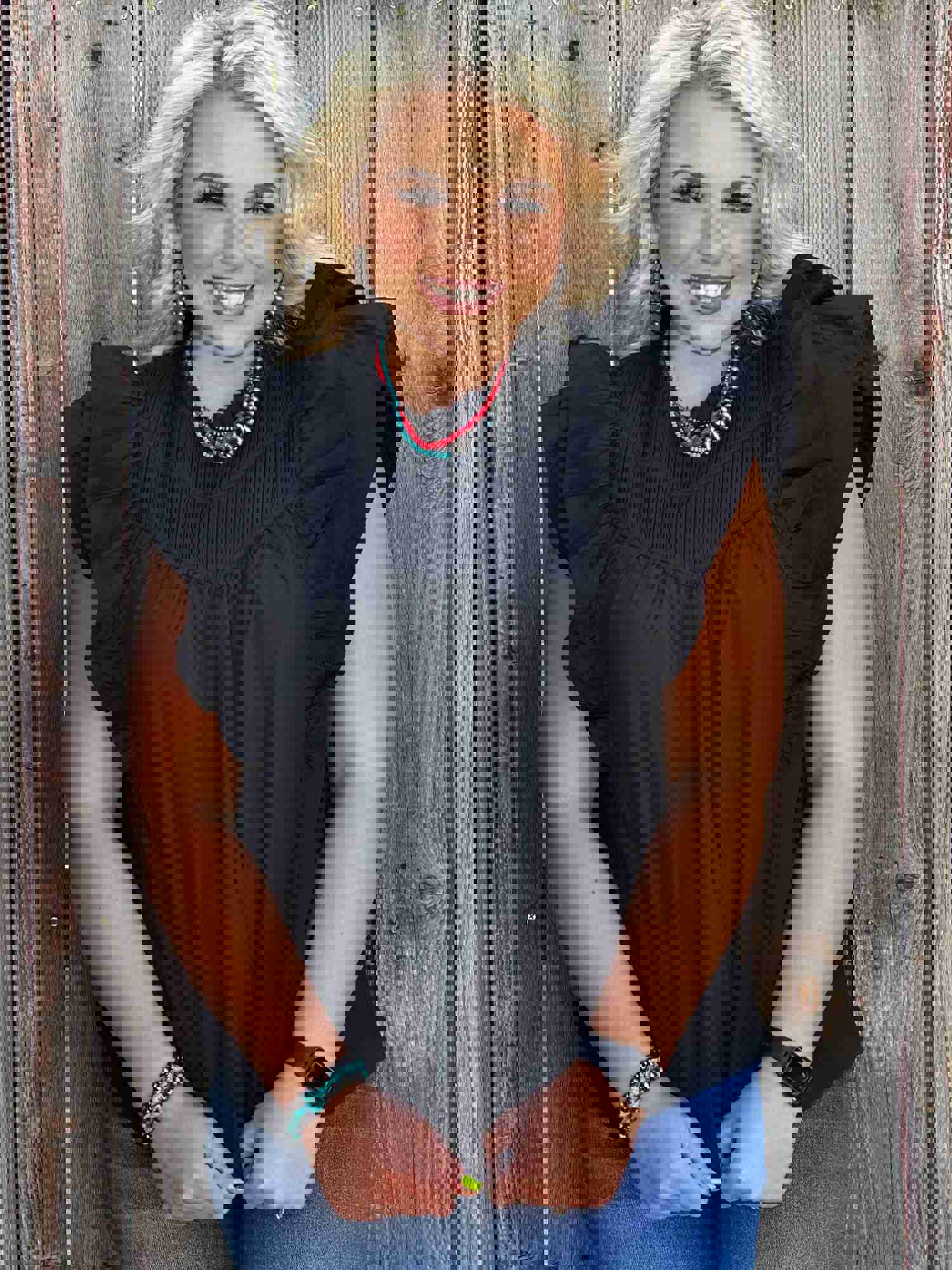 Lucy Black High Neck Ruffled Blouse