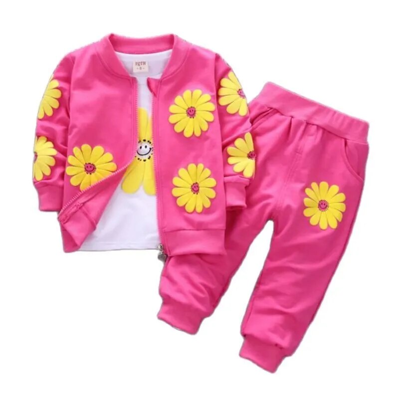 Toddler Girls Floral Design Three-piece Warm Cotton Clothing Set