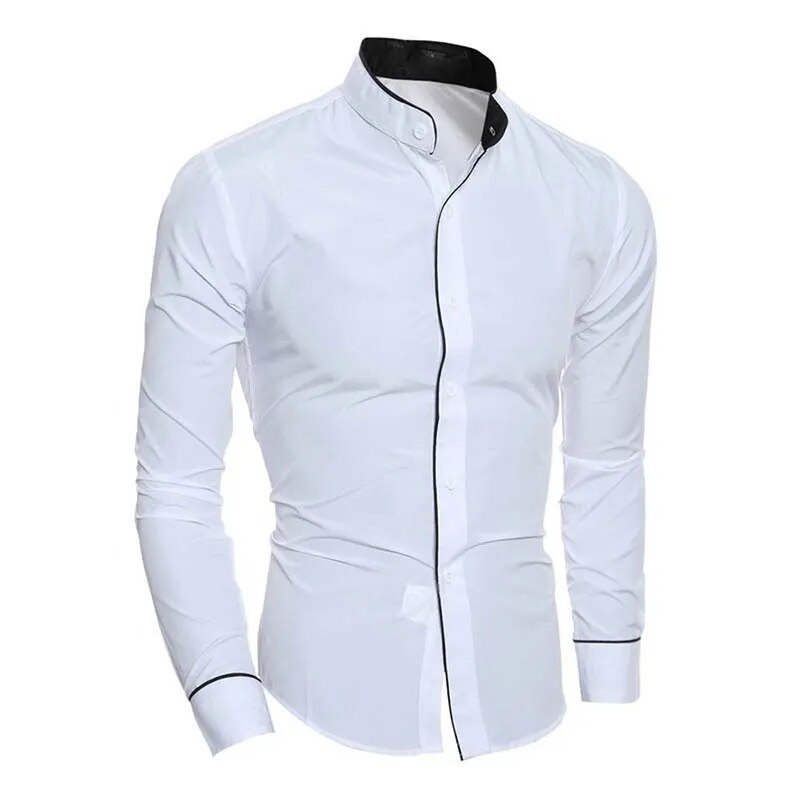 Nukty Men Luxury Casual Formal Slim Fit Long Sleeve White Shirt