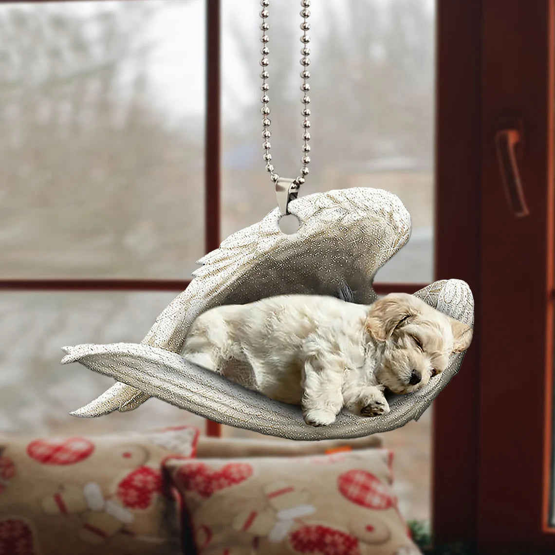 Lhasa Apso Sleeping Angel Wing - Memorial Dog Lover Rear View Mirror Car Accessory