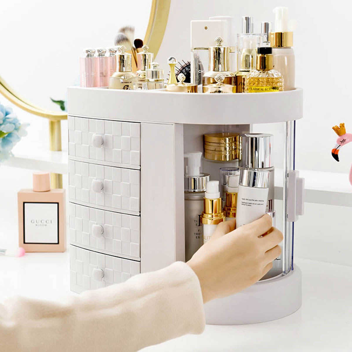Transparent Desktop Dressing Box with Large-Capacity Drawers for Skin Care and Makeup Storage