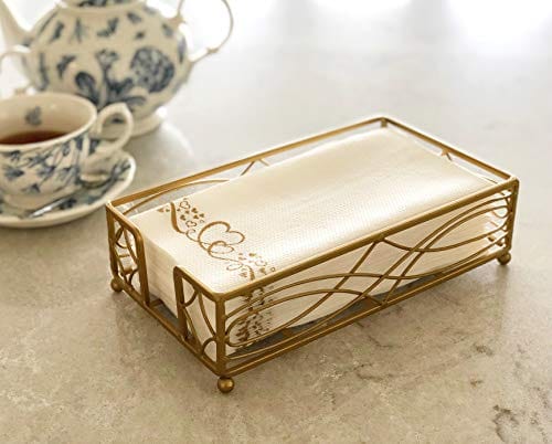 Chez JuJu Gold Elegant Sturdy Guest Napkin Holder | Disposable Paper Hand Towel Storage Tray Caddy