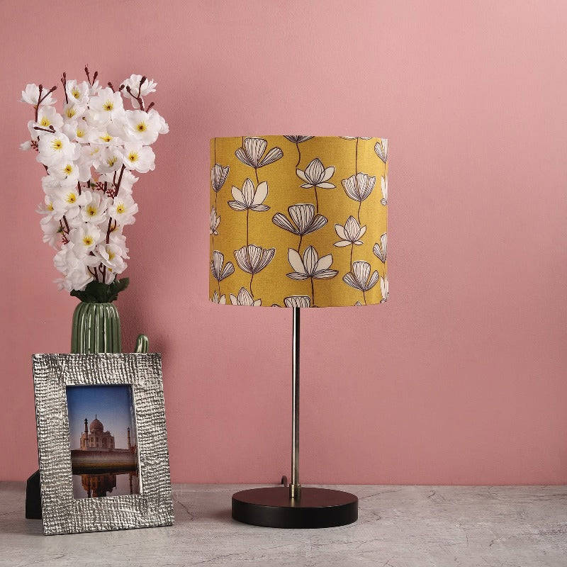 BTR CRAFTS Silver Rod With Black Wooden Base Table Lamp (Premium Color Lampshade)