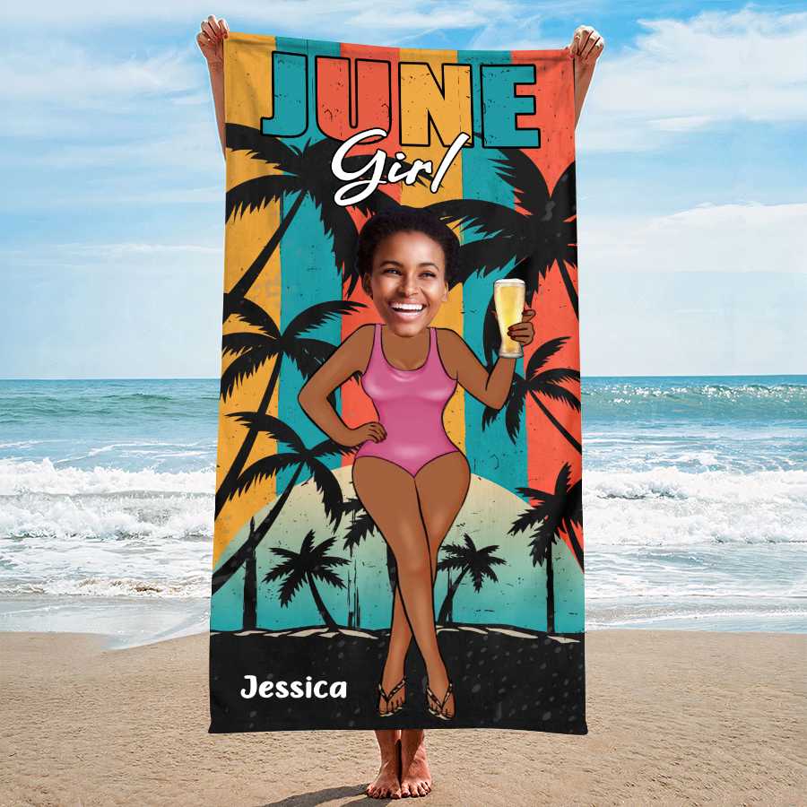 Funny Mermaid Towel - Personalized Beach Towel for June Queen, Unique Birthday Gift Idea