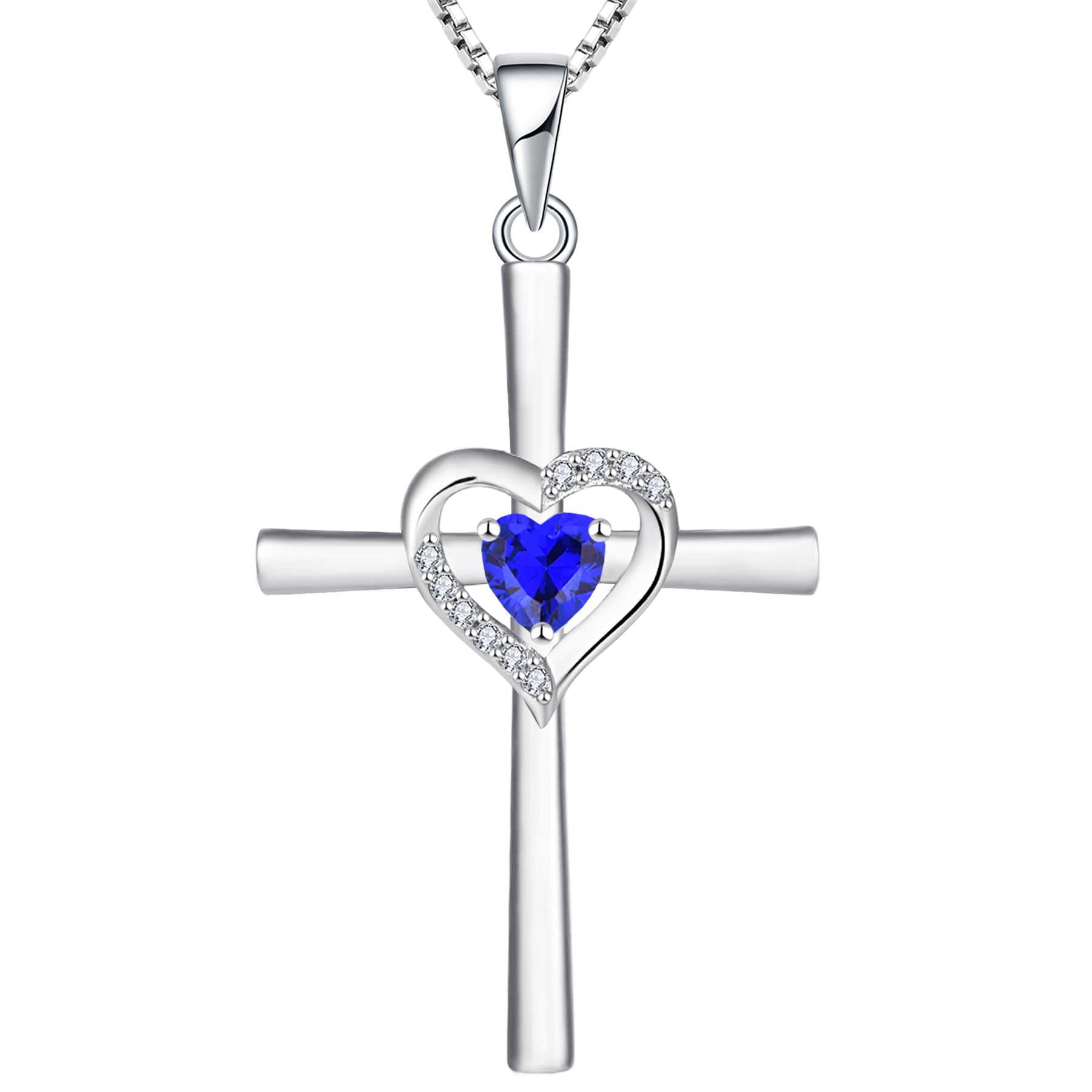 Yeelery Silver Pendant Gemstone Heart Cross Necklace