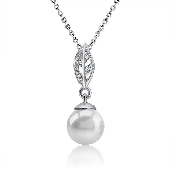 Pearl Pavé Maile Leaf Pendant - 925 Sterling Silver with Pearl and Topaz