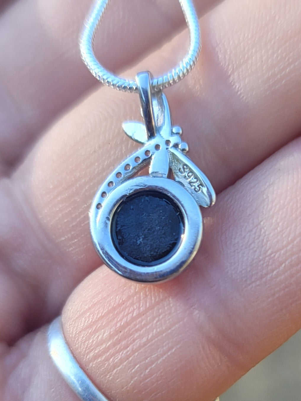 NEW CZ Dragonfly Cremation Jewelry Ashes Infused Glass Sterling Silver Urn Pendant