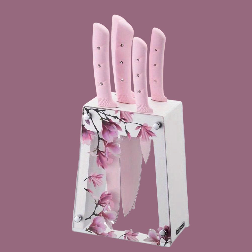 5pcs Stainless Steel Kitchen Knife Set - Chef, Bread, and Fruit Knives - Sharp and Portable