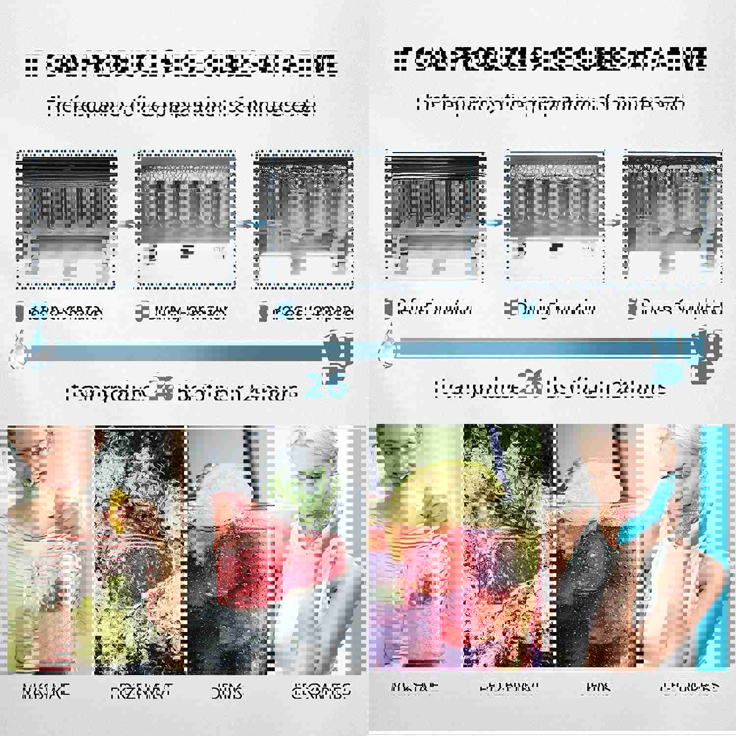 Electric Portable Compact Countertop Automatic Ice Cube Maker Machine with Hand Scoop and Self Cleaning Function 26Lbs/Day Light Green