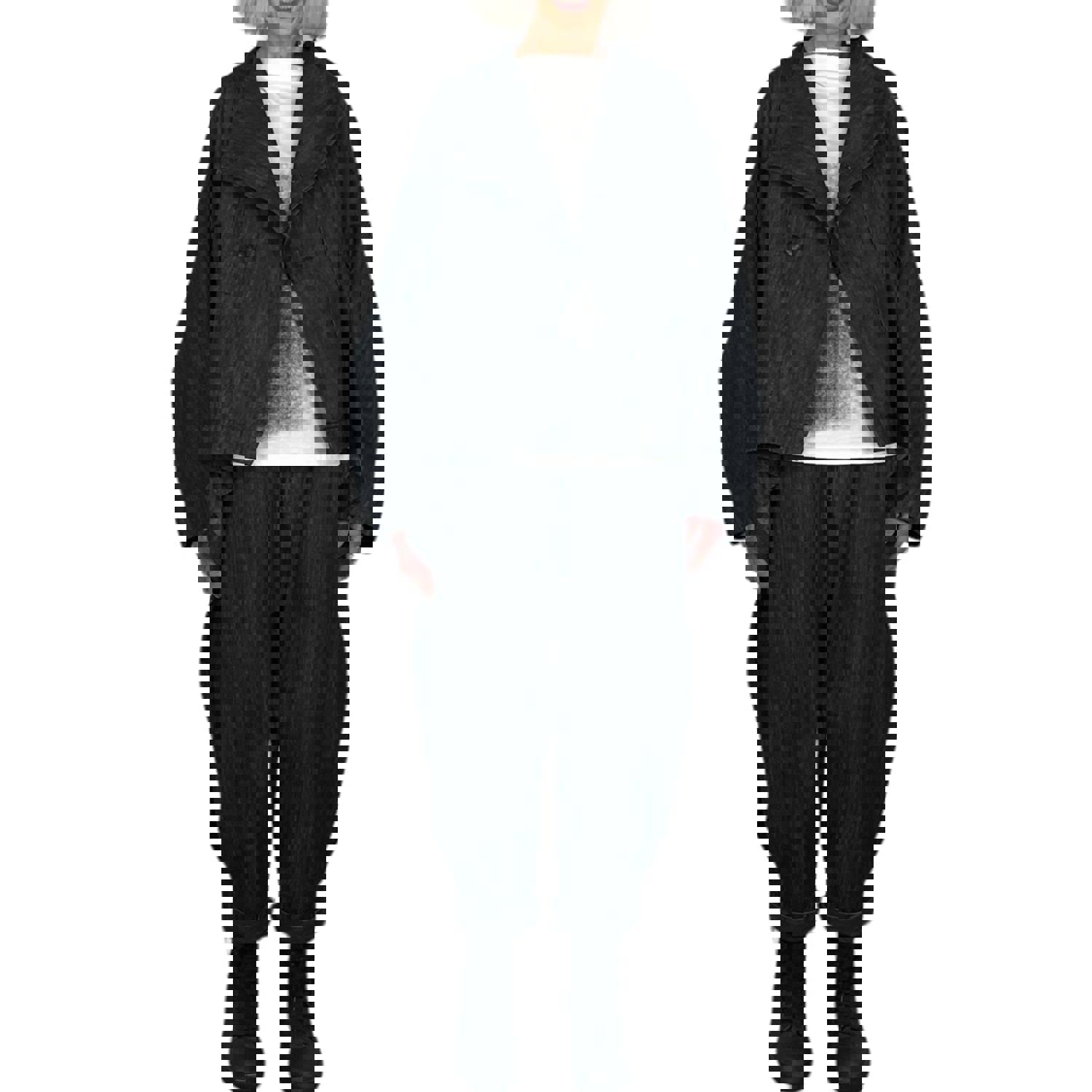 DENIM JACKET - High Neck Long Sleeve with Button Front Closure