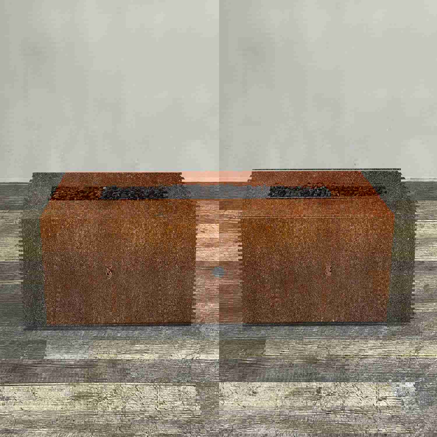 Starfire Designs Metal Gravity 60 x 24 Linear Corten Steel Gas Fire Pit with Propane Tank Access Door