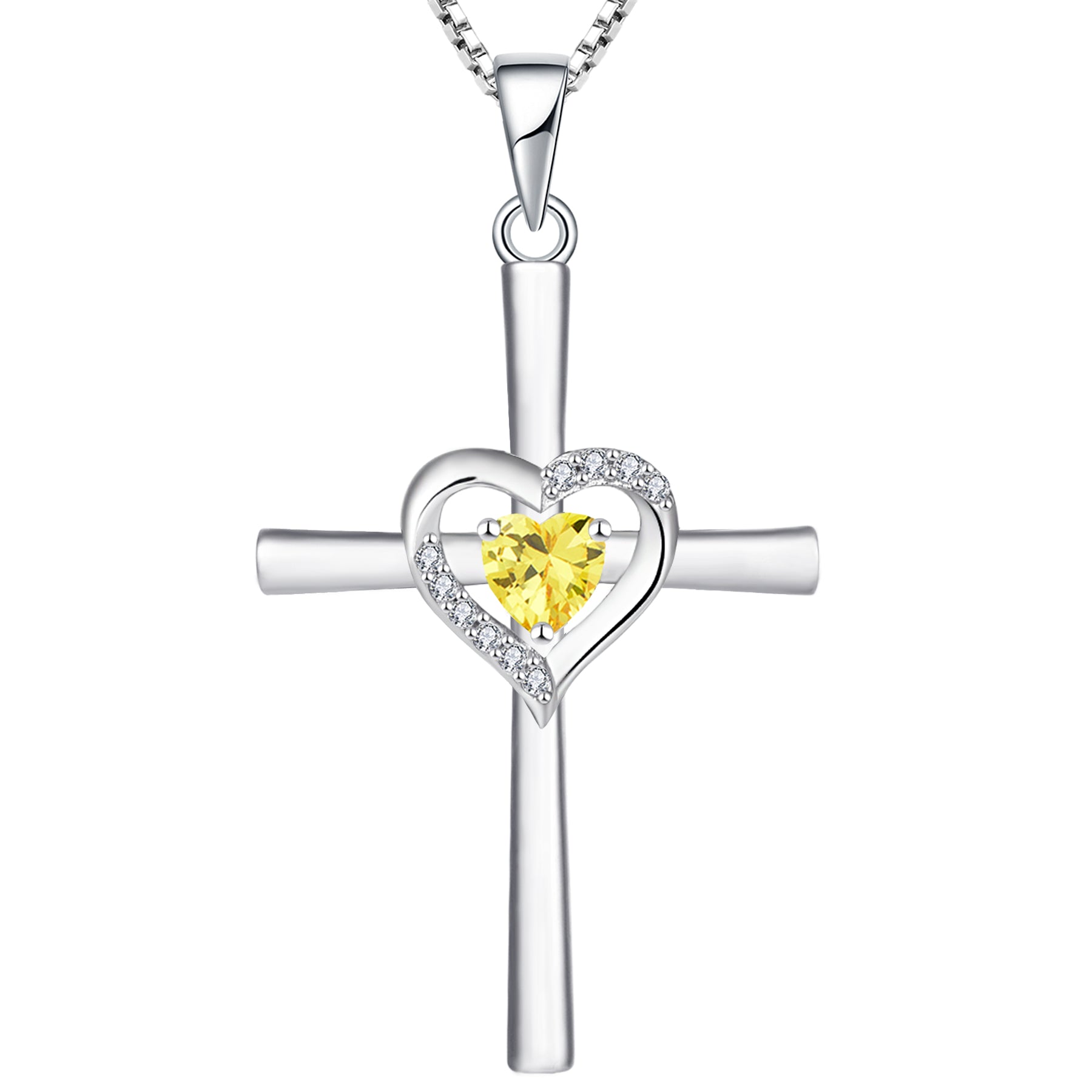 Yeelery Silver Pendant Gemstone Heart Cross Necklace