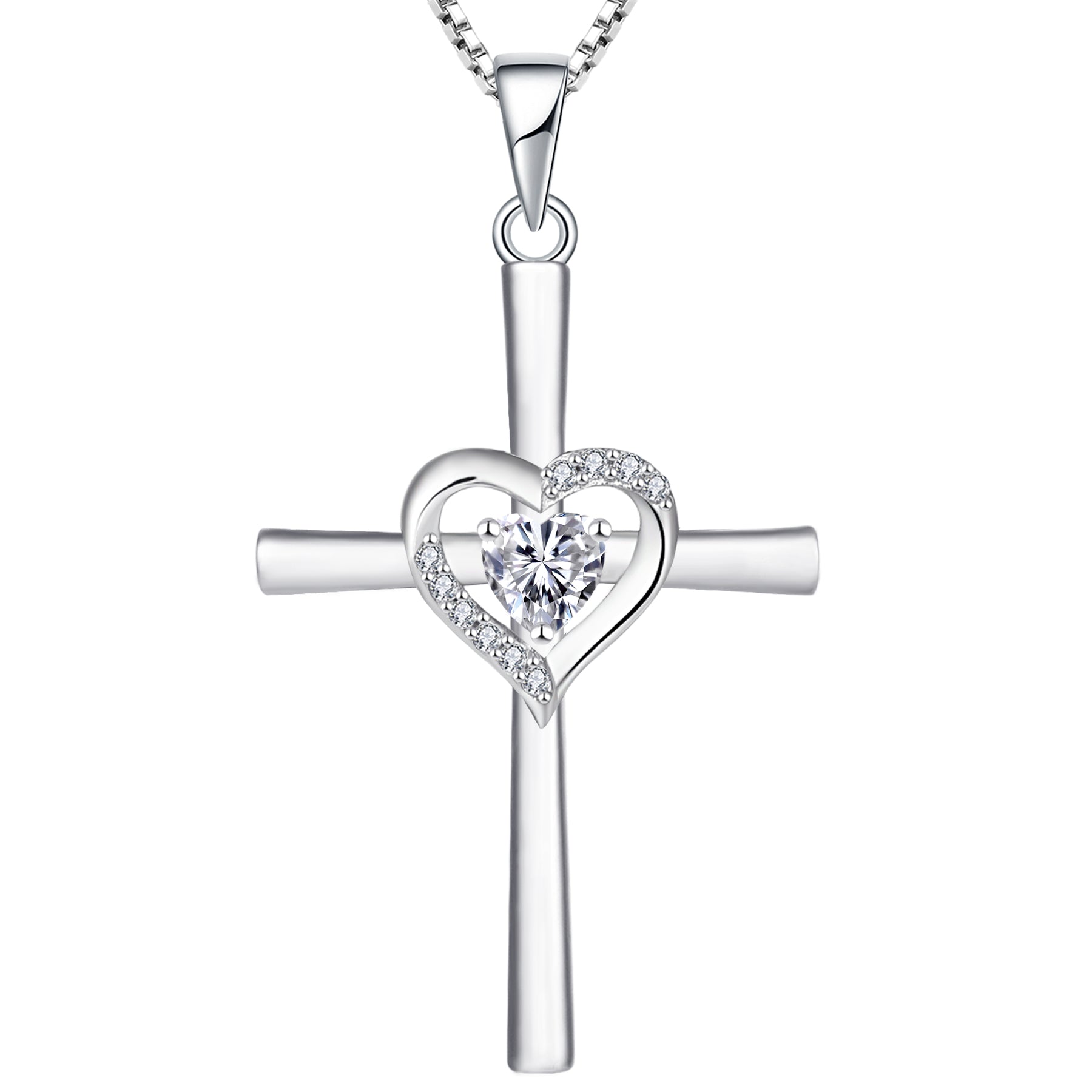 Yeelery Silver Pendant Gemstone Heart Cross Necklace
