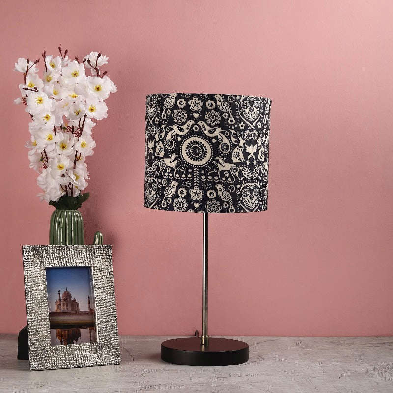 BTR CRAFTS Silver Rod With Black Wooden Base Table Lamp (Premium Color Lampshade)
